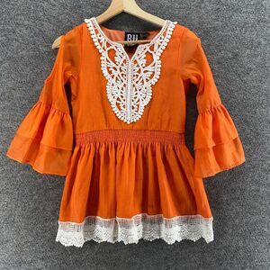 New Ru Apparel Dress Girls L Large Orange Sheath Short Cold Shoulder Long Sleeve